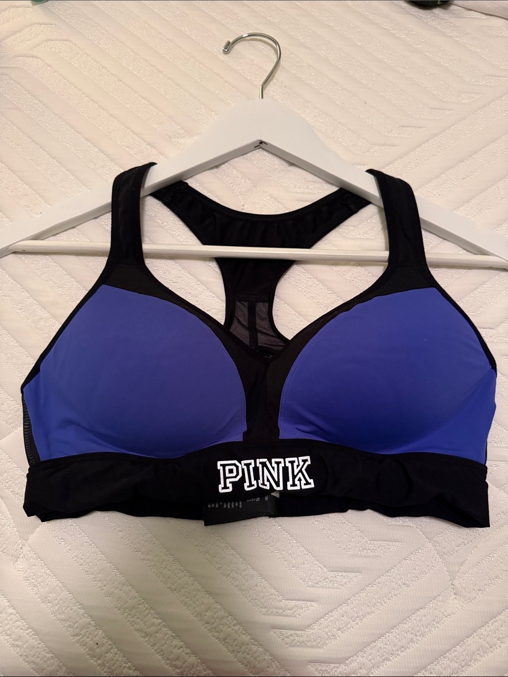 PINK Victoria's Secret Blue & Black Racerback High-Support Sports Bra M push up
